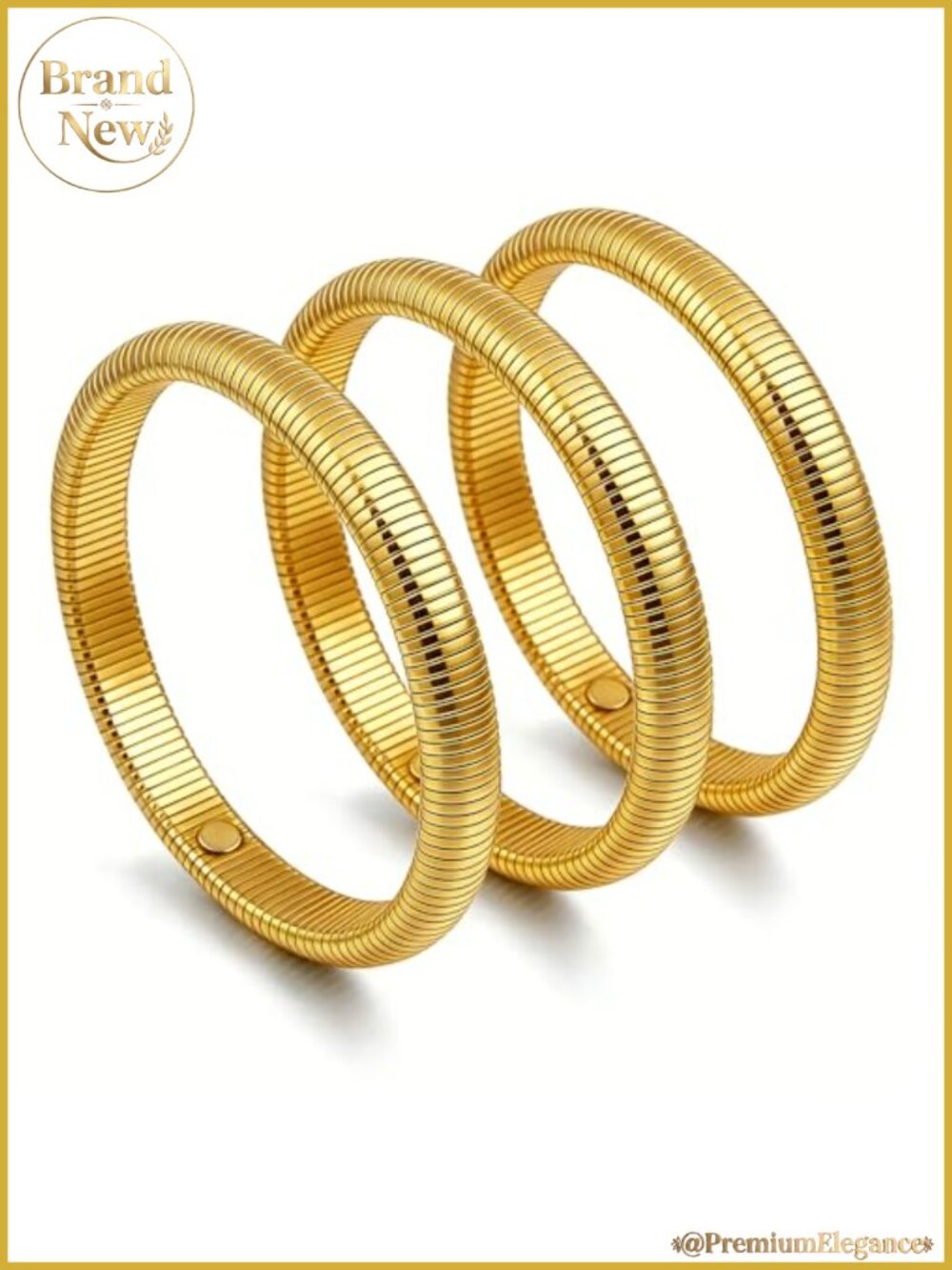 18K Gold Plated Stainless Steel Bangle Bracelets for Women Stack of 3 Tarnish